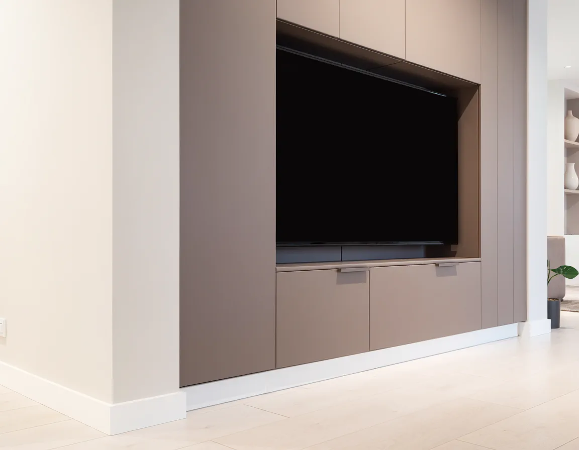 Floor-to-ceiling built-in media wall with hidden cable management
