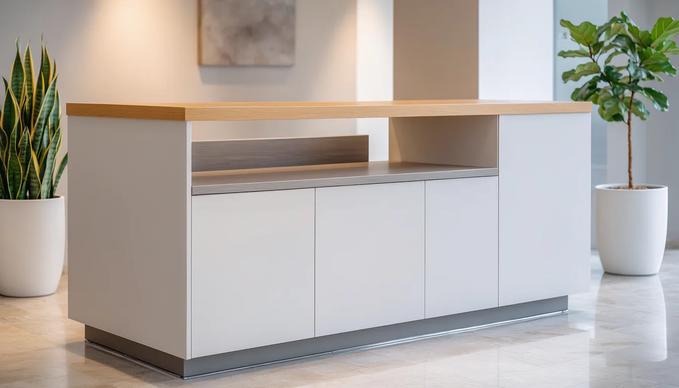 Commercial reception desk cabinetry